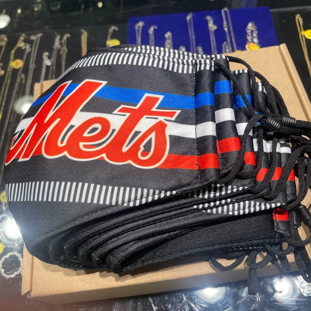 New York Mets MLB Team Color Face Mask Logo ~ Adjustable ear laces